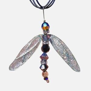 Artisan Whimsical Winged Firefly Suncatcher Swarovski Pendant Iridescent Beaded